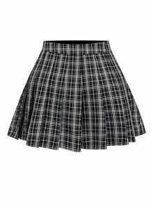 Sweetra Plus Size Korean Style Plaid Pleated Mini Skirt, Preppy - Multicolor - View 2