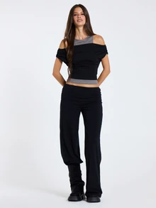 MUSERA Black Layered Detail Top Fall Winter Women Outfit Casual - Black - View 4