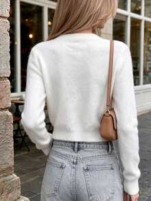 Cévolie Women's Bow-Knot Button Casual Versatile Daily Wear Cardigan - White - View 2