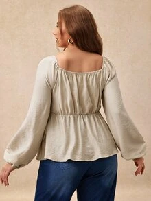 Écloséra Curve Plus Size Women's Fall/ Fashion Romantic Elegant Casual Comfortable Daily Shirt With Chest Floral Patch Party Date Night Grey - Apricot - View 2
