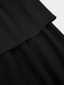 Sweetra Weetra Women's Fashion High-End Elegant Design Mesh Patchwork Black Flowy A-Line Skirt - Black - View 7