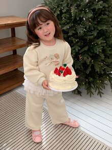 DAZY Set Sweatshirt Bayi Perempuan (Leher Bulat Lengan Panjang Motif Jala 2 Potong) - Aprikot - View 4