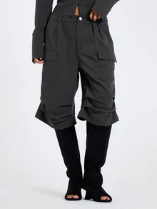 MUSERA Grey Low Waisted Cargo Style Shorts Jorts Fall Winter Women Outfit Casual - Grey - View 2