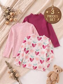 Baby Girls' Frill-Edge Long-Sleeve Casual Tops (3-Pack) - Multicolor - View 2
