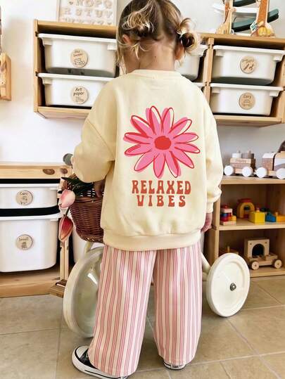 Ensemble mode mignon pour jeune fille avec Sweat-shirt col ras-du-cou & pantalon à rayures verticales