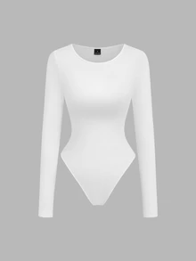 Flirla Casual Minimalist All-Match Commute Thermal Lined Versatile Round Neck Stand Collar 2 Pieces Set Black White Women's Bodysuit Everyday Fall - Multicolor - View 5