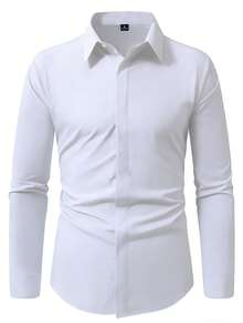 Manfinity Homme Manfinity Mode Men's Plus-Size Long-Sleeve Shirt, Solid White, In A Business-Casual Or Formal Style. - White - View 3