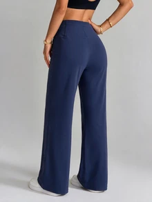 Easithlete Women's Solid Color Minimalist Loose Straight Leg Sports Pants Equestrian - Blue - View 2