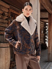 Anewsta Women's New Fashion High-End Sweet Cool Lapel Faux Fur Fleece Jeans Coffee Brown Jacket - Coffee Brown - View 7