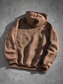 Men's Letter Graphic Casual Daily Hoodie - Coffee Brown - View 2