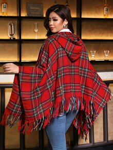 SHEIN Clasi Plus Size Women's Plaid Casual Versatile Daily Outing Long Sleeve Jacket - Red - View 2