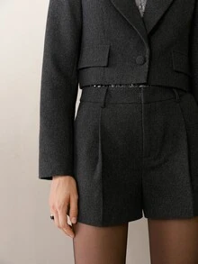MOTF PREMIUM WOMEN'S AUTUMN/WINTER WOOL SHORT JACKET AND SHORTS MATCHING SET - Dark Grey - View 6