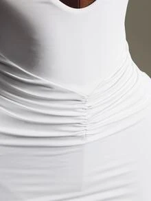Amplova Women's White Halter Neck Pleated Athletic One-Piece Dress - White - View 8