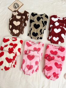 Napfluff [Random Color]Heart Plush Women's Pajama Set, Soft And Skin-Friendly Loungewear For Autumn/Winter - Multicolor - View 4