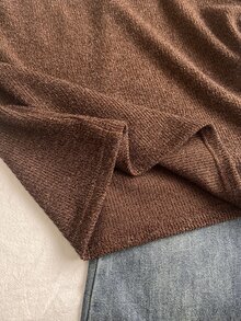 SHEIN Girls' Colorblock Horizontal Striped Long Sleeve T-Shirt, Pink, Coffee, Beige Three-Color Patchwork Round Neck Drop Shoulder Loose Oversize Lazy Pullover Top, Preppy Style Spring Autumn Daily Casual Outing Base Layer T-Shirt - Brown - View 6