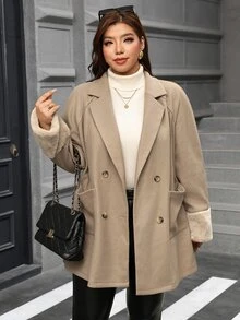 SHEIN Clasi 大尺碼女款純色時尚百搭日常穿搭大衣 - 棕色 - 查看 1