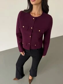 Firerie Cardigan Wanita Warna Polos Kasual Serbaguna untuk Pemakaian Sehari-hari - Purple - View 7