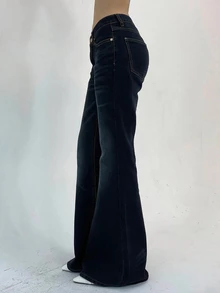 DAZY Women's Autumn Pocket Flattering Slimming Flare Leg Jeans - Blue - View 5
