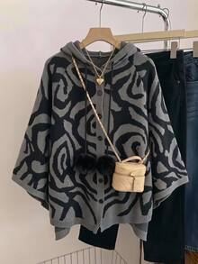 SHEIN CURVE+ Áo cardigan len có mũ tay dài cài nút đơn họa tiết vằn ngựa vằn Halloween cho nữ size lớn - Nhiều màu - Xem 3