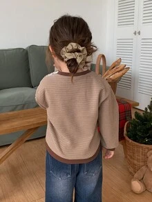 DAZY Infant/Toddler (Girl) Round Neck Striped Long Sleeve Autumn/Winter Sweatshirt - Coffee Brown - View 5