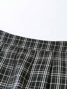 Sweetra Plus Size Korean Style Plaid Pleated Mini Skirt, Preppy - Multicolor - View 4