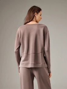 OutZeal Women Sports Sweatshirt Daily Casual Lounge Natural Soft Solid Color V Neck Long Sleeve T-Shirt - Brown - View 6