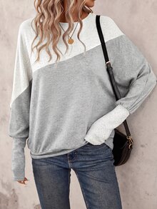 SHEIN LUNE 女款拼色休閒日常長袖運動衫 - 灰色 - 查看 5