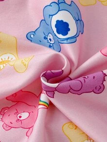 SHEIN X Care Bears GraphicGems 秋冬粉色少女聯名印花可愛卡通彩色熊圖案柔軟舒適阻燃面料領口長袖褲子2件套居家服 - 粉色 - 查看 7
