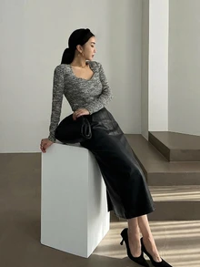 DAZY Women's Solid Color Casual Versatile Daily Skirt - Black - View 4