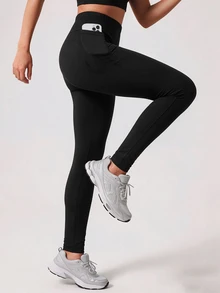 SHEIN 女款時尚極簡端莊寬鬆白黑配色修身緊身褲，百搭休閒校園外出穿搭，適合春夏秋季健身房 - 黑色 - 查看 7
