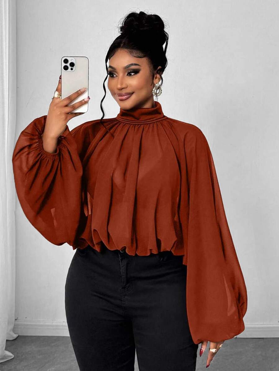 Maweii Plus Size Women's Solid Color Casual Versatile Daily Wear Shirt - Orange - View 1