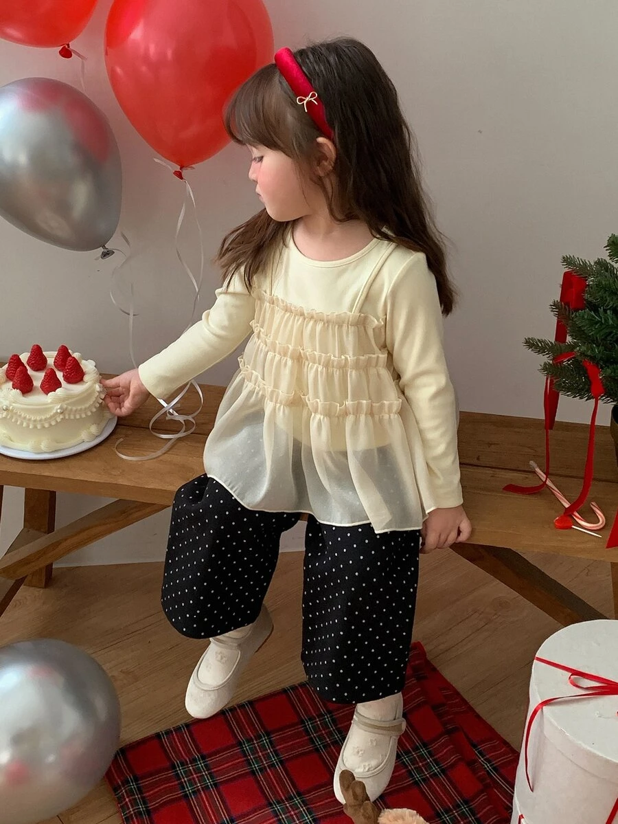 DAZY Baby Girls Autumn/Winter Fashion Daily Polka Dot Straight Leg Pants - Black - View 1
