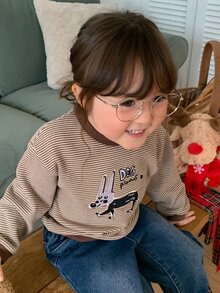 DAZY Infant/Toddler (Girl) Round Neck Striped Long Sleeve Autumn/Winter Sweatshirt - Coffee Brown - View 6