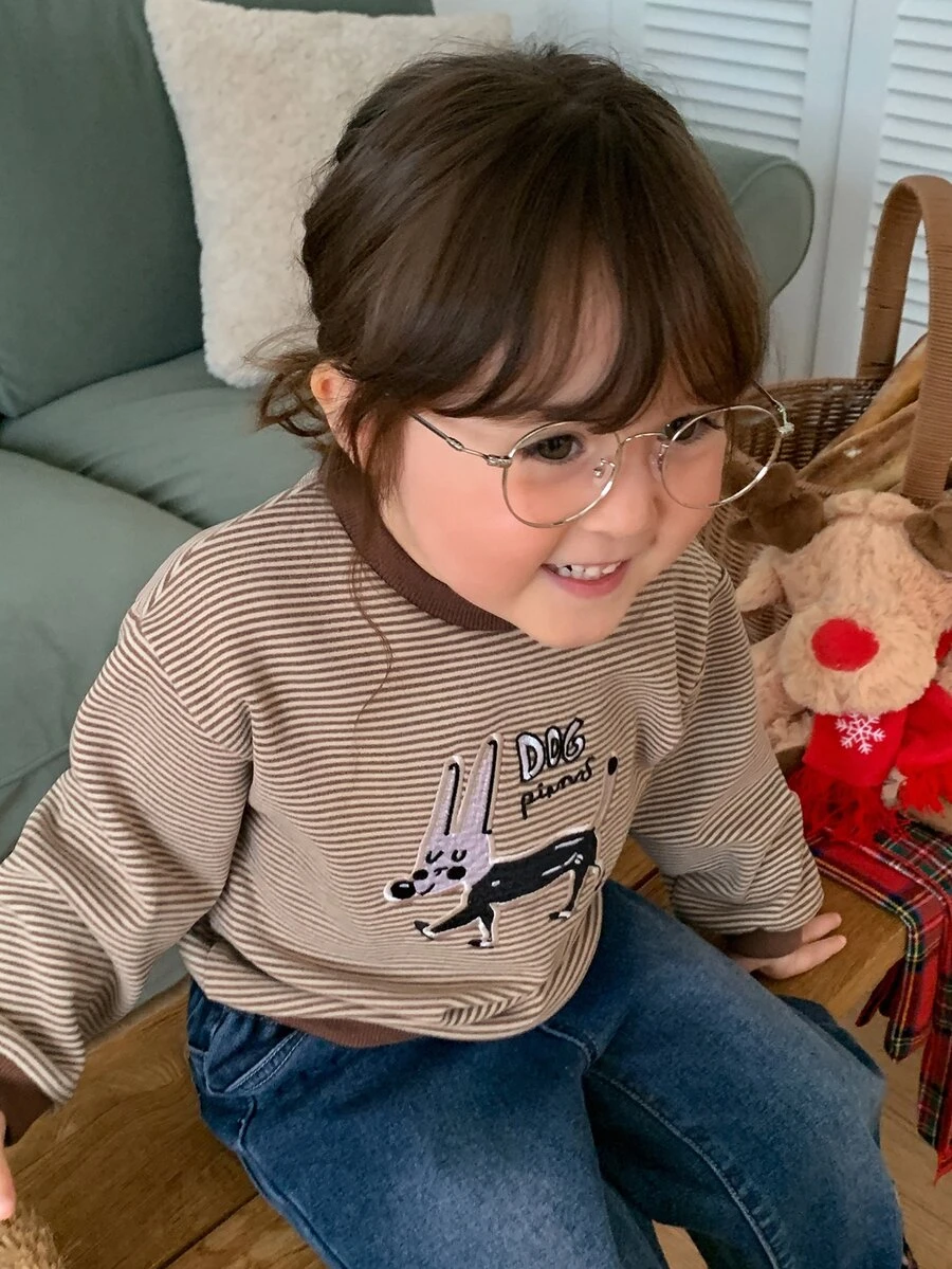 DAZY Infant/Toddler (Girl) Round Neck Striped Long Sleeve Autumn/Winter Sweatshirt - Coffee Brown - View 1