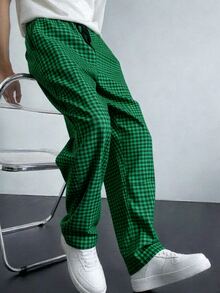 Manfinity Hypemode Men's Plaid Casual Versatile Daily Travel Long Pants - Green - View 4