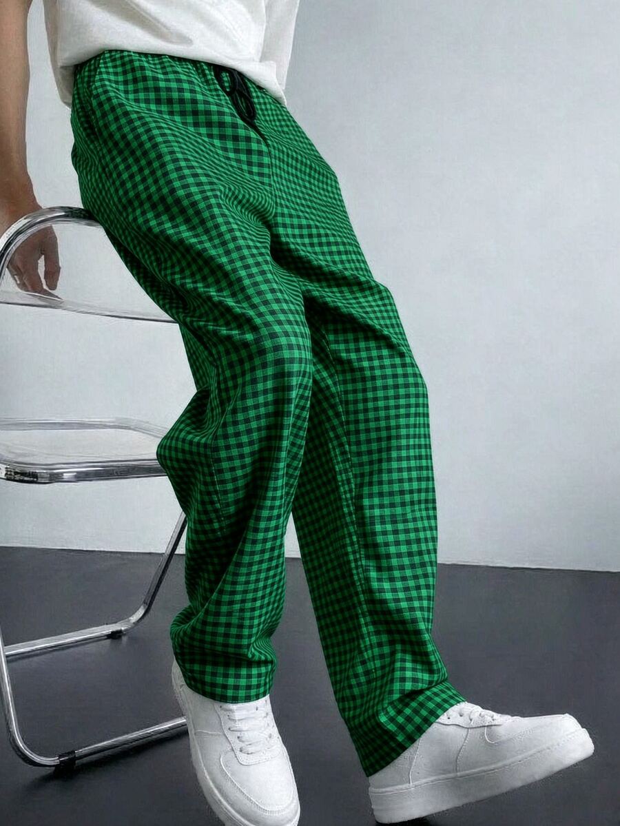 Manfinity Hypemode Men's Plaid Casual Versatile Daily Travel Long Pants - Green - View 1