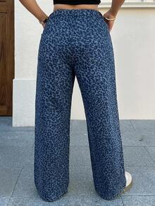 Livesso Dazy Plus Leopard Print Loose Street Style Long Plus Size Women's Jeans All Season - Medium Wash - View 6