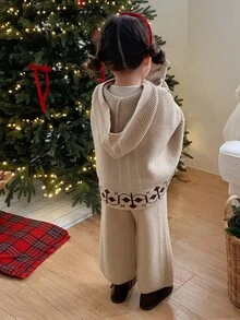 DAZY Infant/Toddler (Girl) Solid Color Casual Autumn/Winter 2 Pieces Hooded Sweater Set - Apricot - View 3