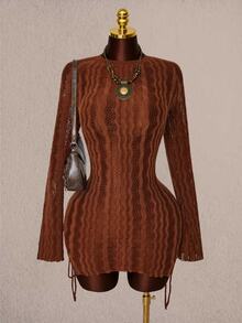 Amplova Women's Fashionable Daily Knit Backless Dress - Brown - View 10