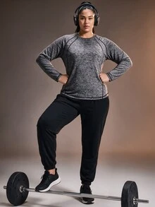 Powerista تي شيرت رياضي نسائي مقاس كبير بياقة دائرية وظهر مفتوح وأكمام طويلة فضفاض ومريح - الأسود - مشاهدة 3