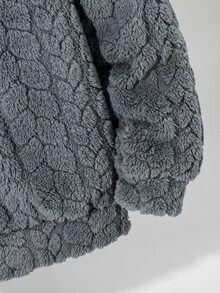 SHEIN 青少年男孩休閒灰色毛絨拉鍊連帽外套，小麥紋理設計，適合秋冬保暖穿著上學 - 灰色 - 查看 5