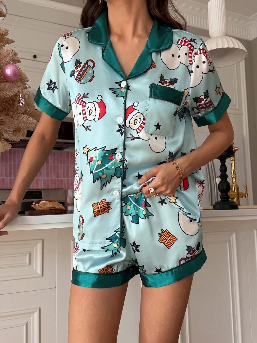 SweetSlumber PJS9 Women's Satin Digital Print Pajama Set - Multicolor - View 1