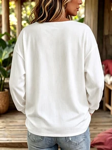 Velvienne Women's Plus Size V-Neck Long Sleeve Asymmetrical Hem Top, Casual Outing Blouse, Autumn/Winter Fall - White - View 2