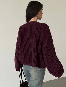 Firerie Vintage Metal Button Long Sleeve Knit Cardigan - Red - View 2