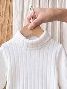 SHEIN 女嬰高領加厚刷毛彈性貼身長袖連身衣，適合冬季 - 白色 - 查看 5