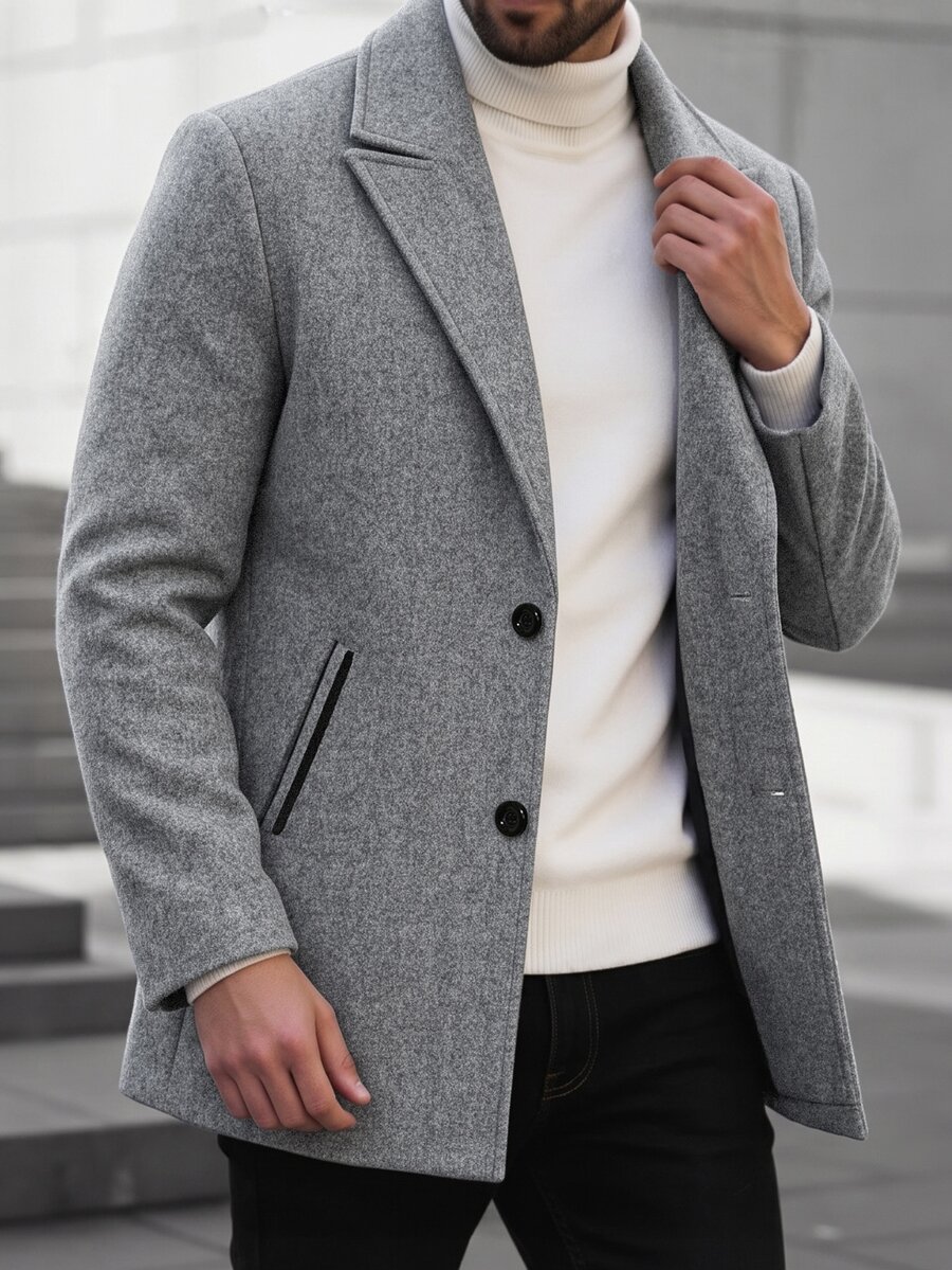 Manfinity Mode Men's Light Gray Mid-Length Wool Coat With A Notched ...