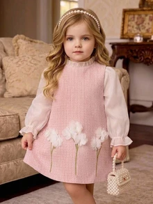Gaun Tanpa Lengan Motif Bunga 3D Warna Pink Lucu untuk Bayi Perempuan - Berwarna merah muda - View 7
