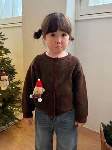 DAZY Sweater Bayi Perempuan Lengan Panjang Leher Bulat Warna Kontras Musim Gugur/Musim Dingin - Hijau - View 4