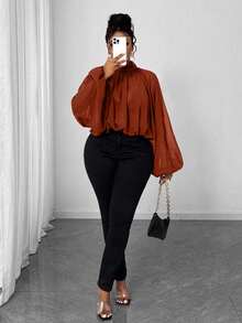 Maweii Plus Size Women's Solid Color Casual Versatile Daily Wear Shirt - Orange - View 7