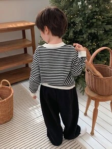 DAZY Infant (Boy) Round Neck Striped Korean Style Long Sleeve Sweater - Black and White - View 2